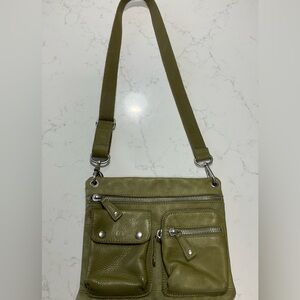 Fossil Y2K Olive Green Leather Crossbody Bag Utility Pocket Boho